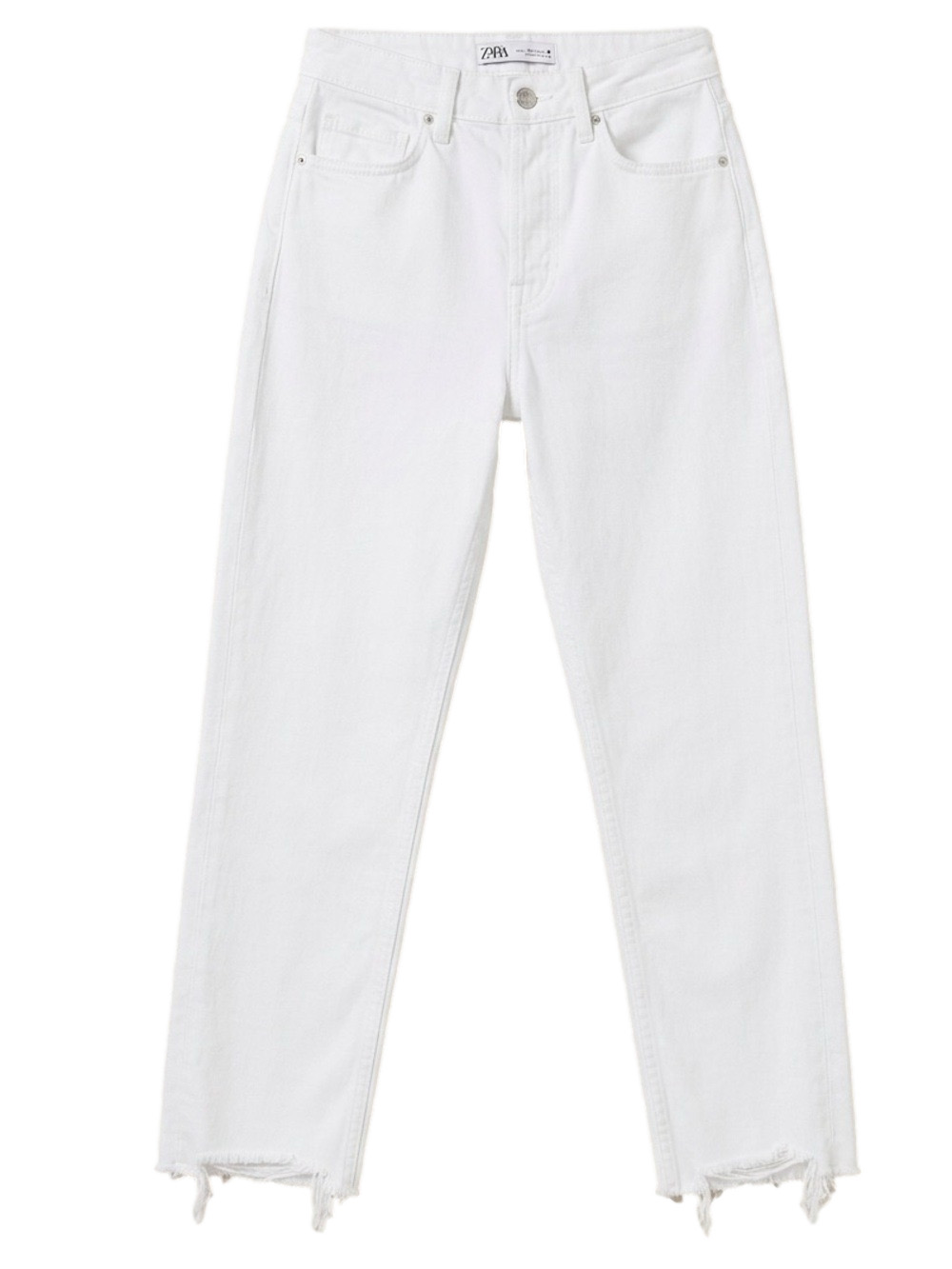 Zara White Straight Leg Jeans High Rise Raw Hem Denim Jeans Size 2